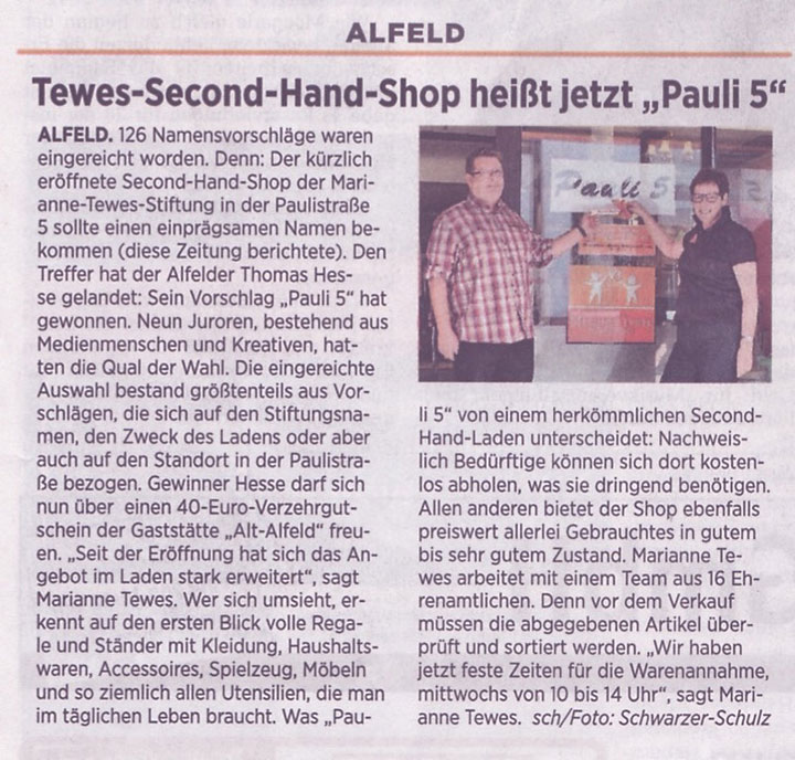 Neuer Name für das Kleiderstübchen: Pauli 5